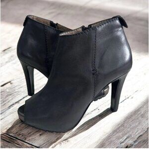 SCHUMACHER Black Leather Booties Heels Size 37.5